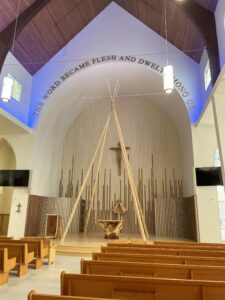 This outline of a teepee in the centre of the sanctuary is one of several new features honouring Indigenous cultural traditions.