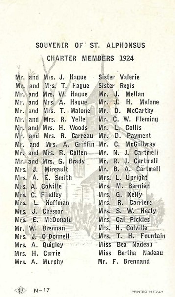 Charter Members Of St. Alphonsus Church 1924