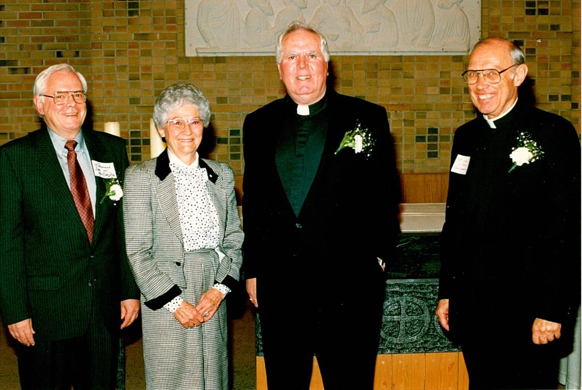 ARCAE 85 21 1 P18 Fr. Don MacDonald, Senator Jean Forest, Archbishop MacNeil